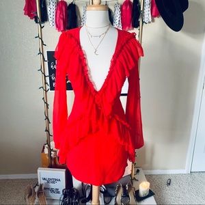 Pretty Little Thing Sexy Red Deep Plunge Dress